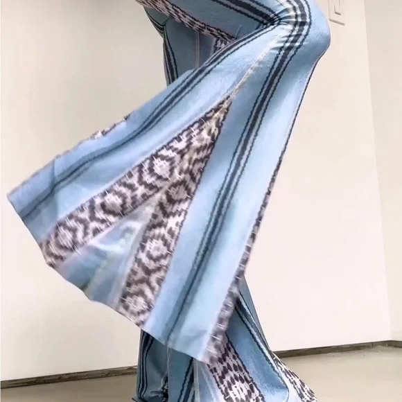 Teeki Blue and White Patterned Flare Pants - Picture 3 of 10